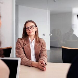 a female is being interviewed