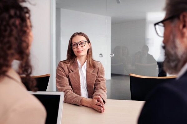 a female is being interviewed