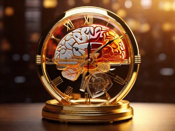 Human brain in a clock